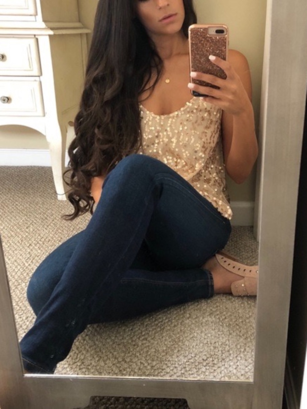 New Alythea Gold Sequin Racer Back Tank TOP with Bubble Hem - Picture 2 of 5